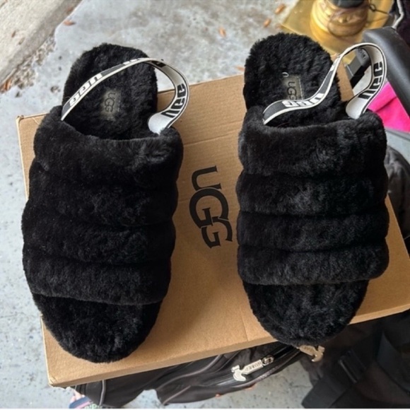 UGG Shoes - UGG Black Plush Slippers Cozy Indoor Wear